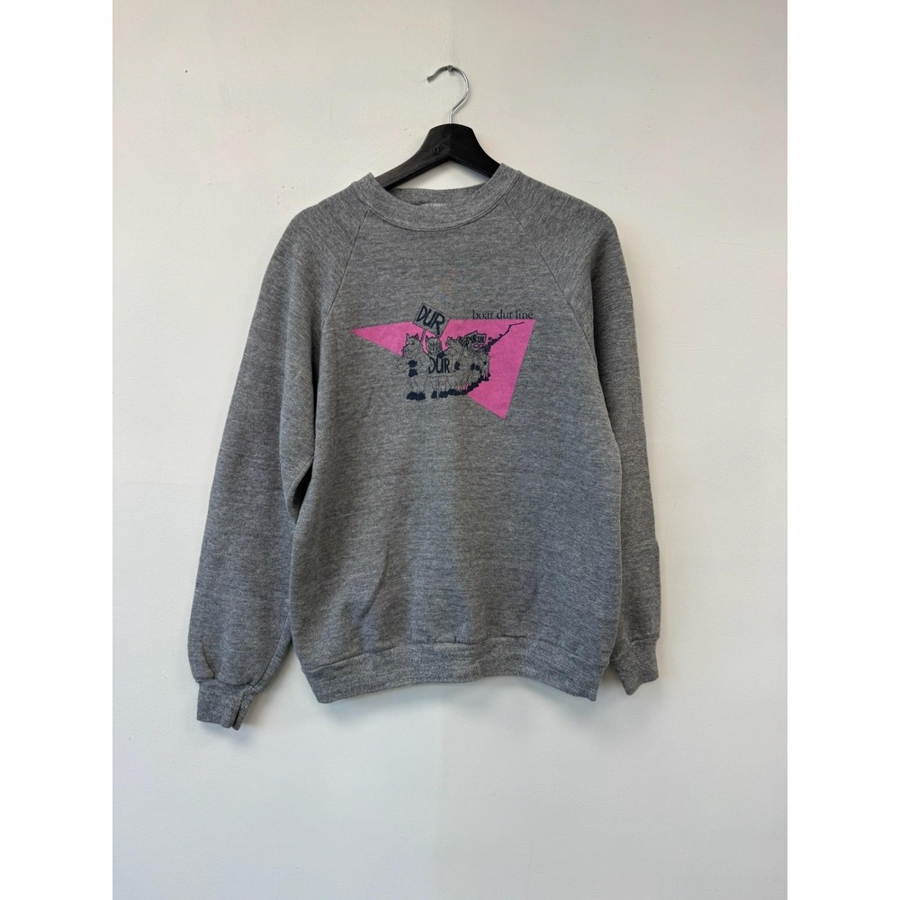 Vintage‎ Jerzees Gray Border Lines Animal Graphic Raglan Crewneck Small